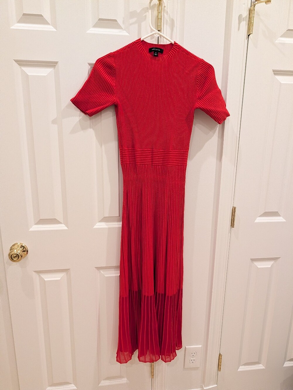 Ann Taylor Red Ribbed Short-Sleeve Maxi Dress